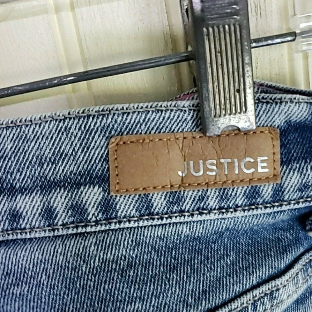 Justice Jeans Girls 12 Blue Pink Ombre Distressed Raw Hem Skinny Ankle Denim